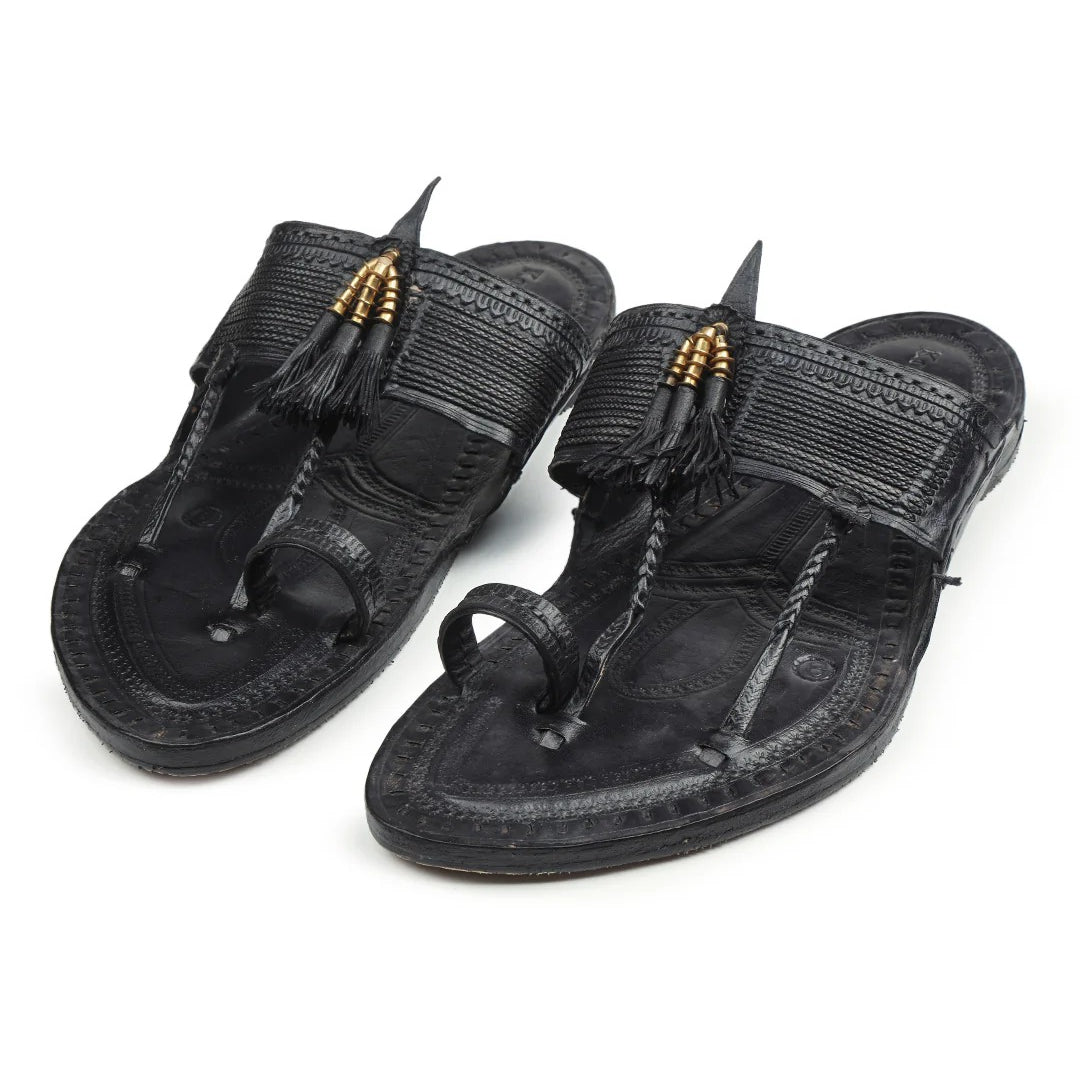 Classic Men in Black - Kolhapuri Chappal