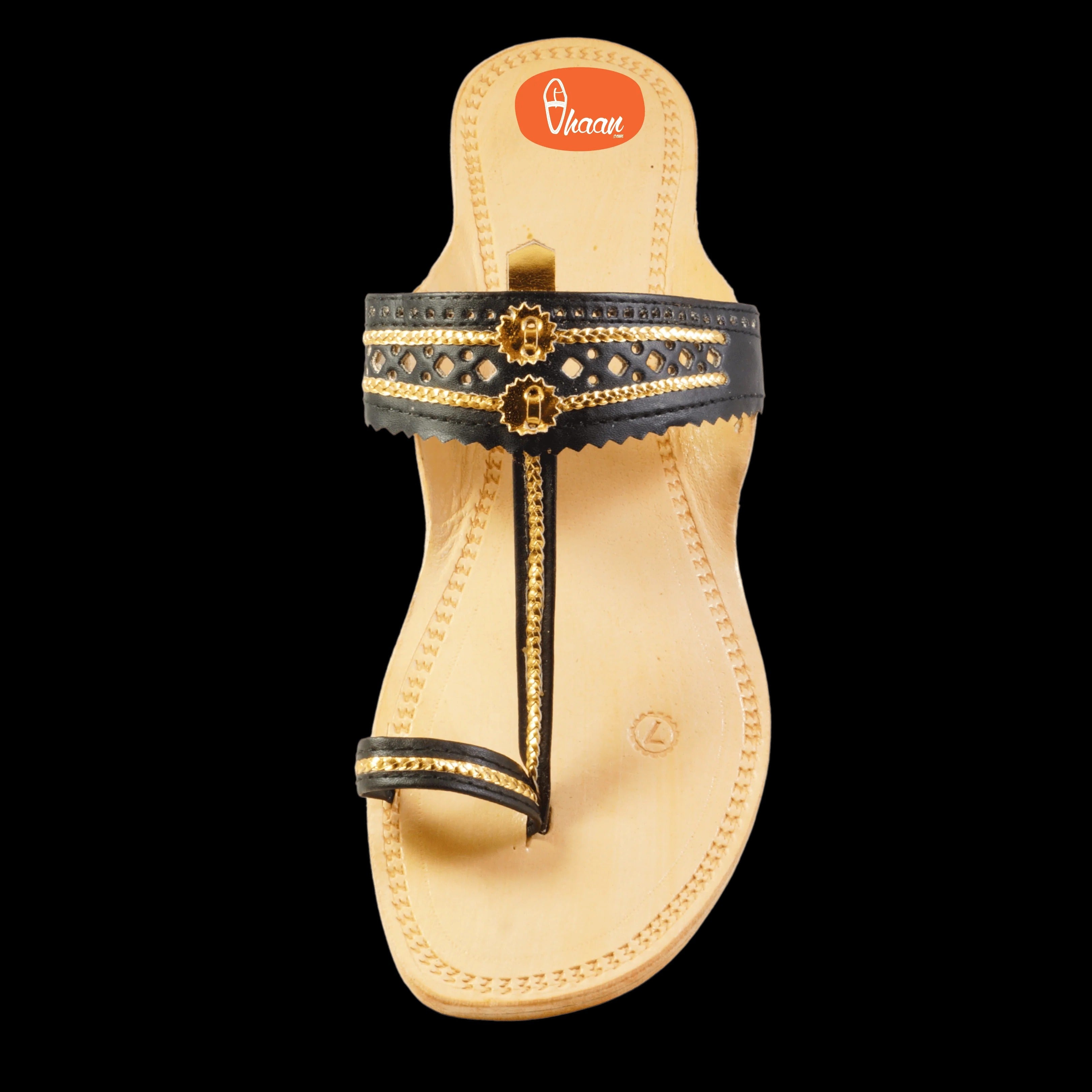 Black & Gold Color Soft Kolhapuri Chappal
