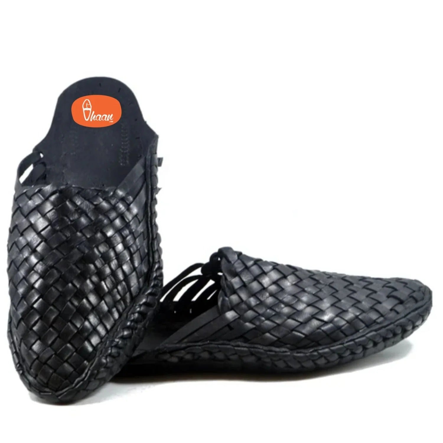 Black Color Handstitched Half Net Slip-on