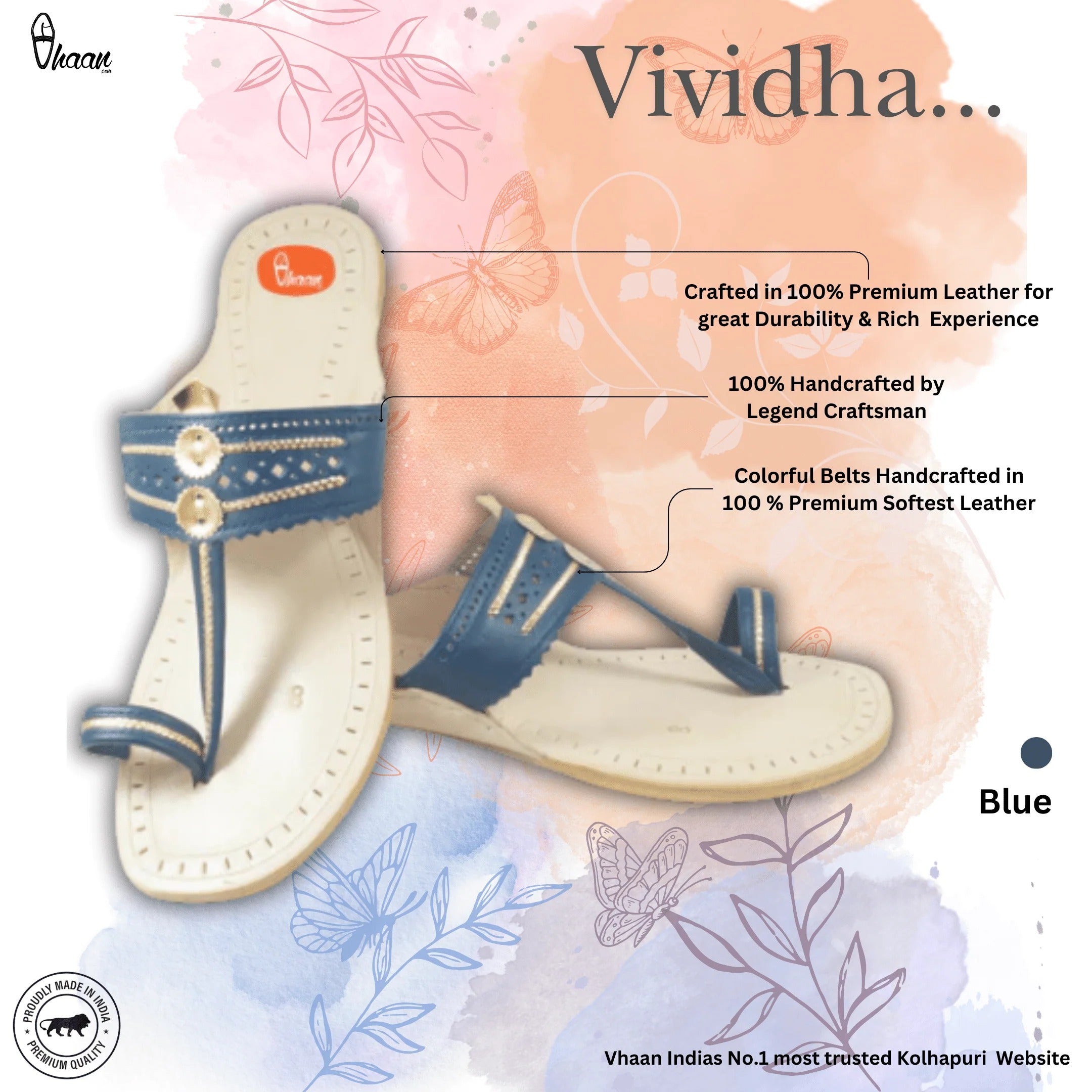 Blue Color Pure Leather Ladies