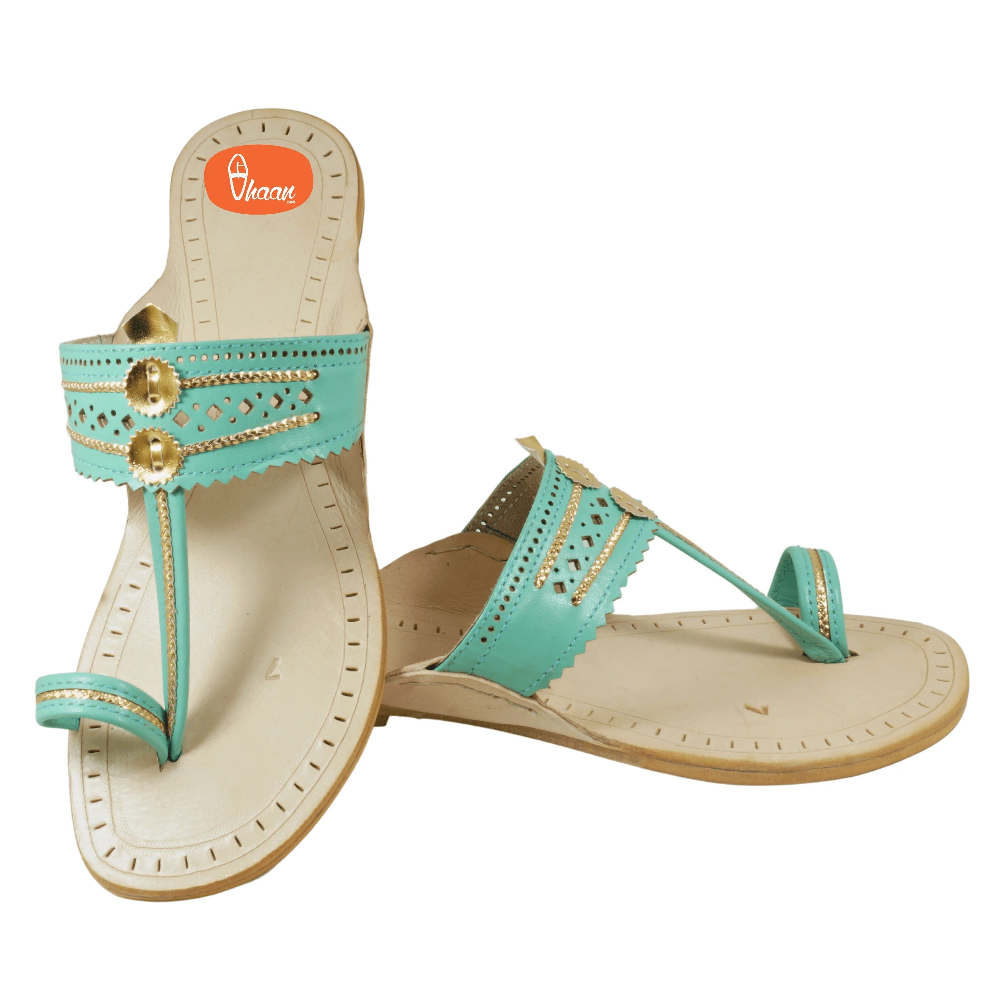 Sky Blue Pure Leather Ladies Kolhapuri