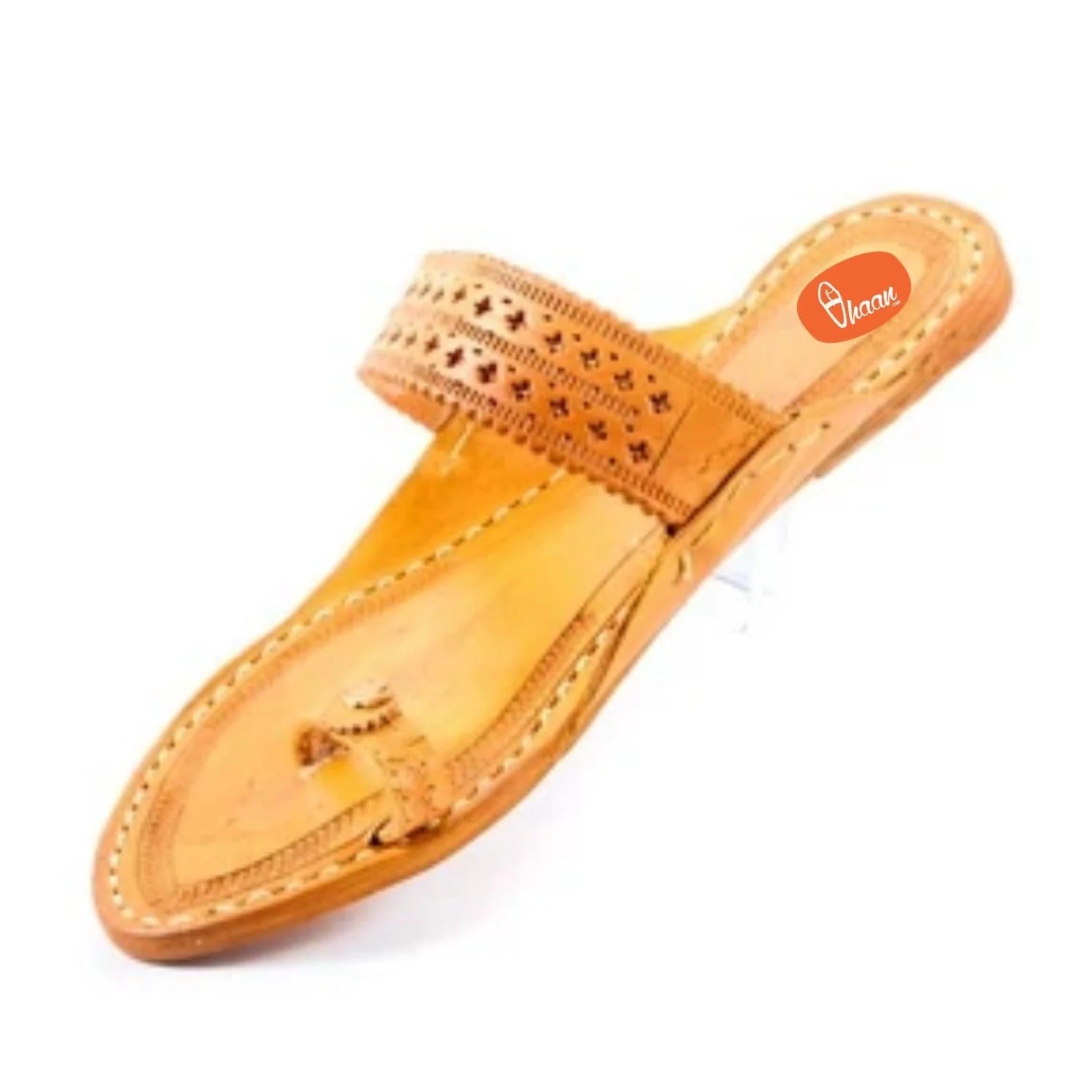 Yellow Ladies Kolhapuri Without Wadi Handicraft Hand Punched Belt