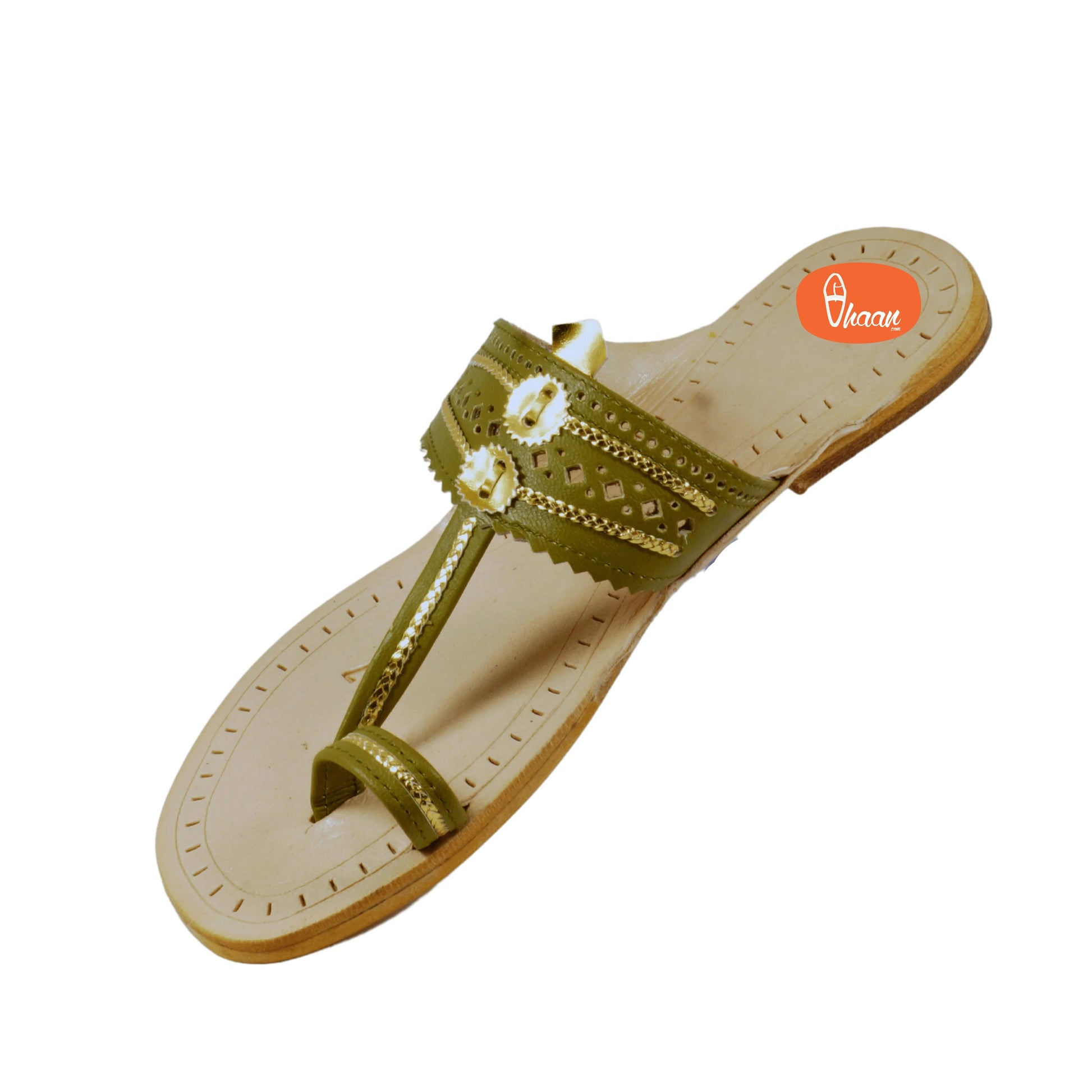 Olive Green Pure Leather Ladies Kolhapuri