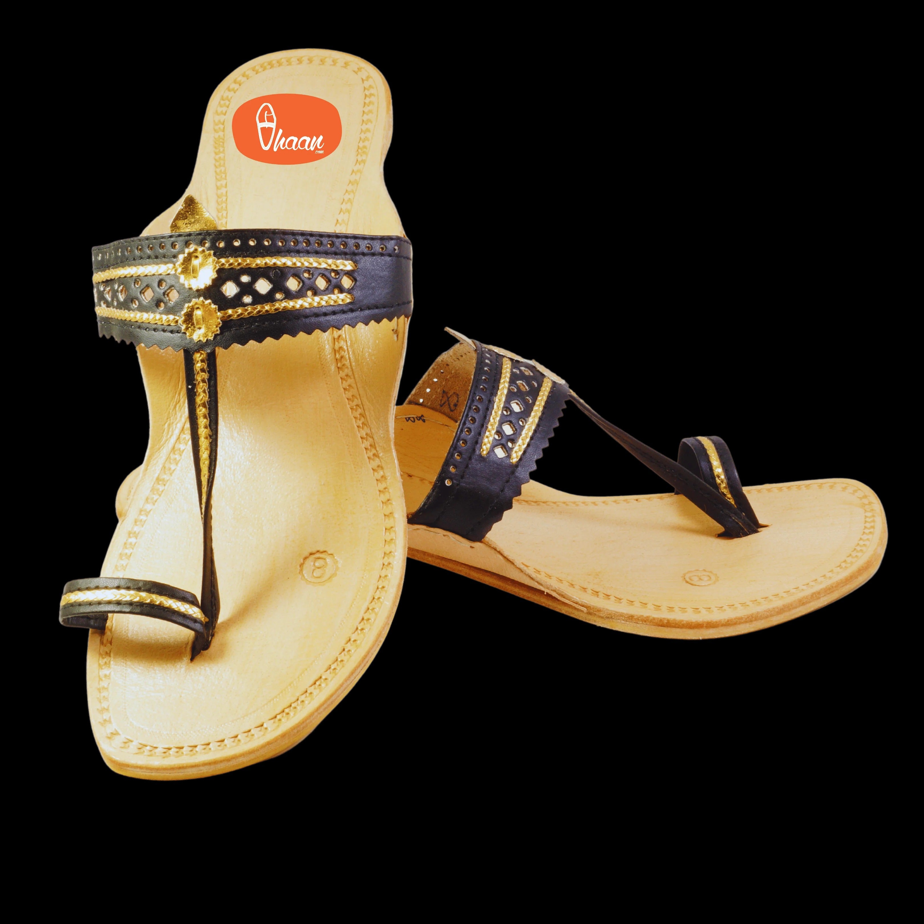 Black & Gold Color Soft Kolhapuri Chappal