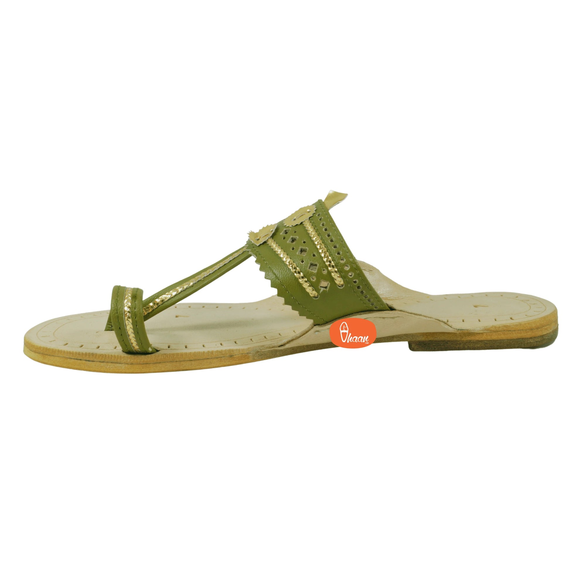 Olive Green Pure Leather Ladies Kolhapuri