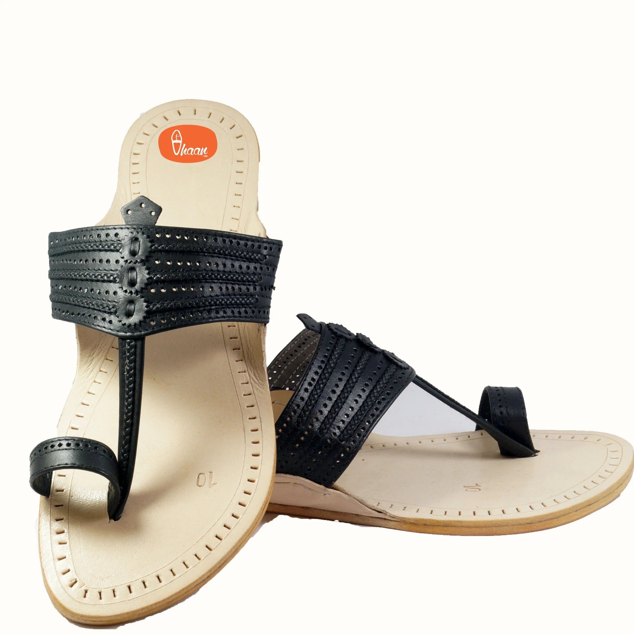 Black soft leather Kolhapuri Chappal