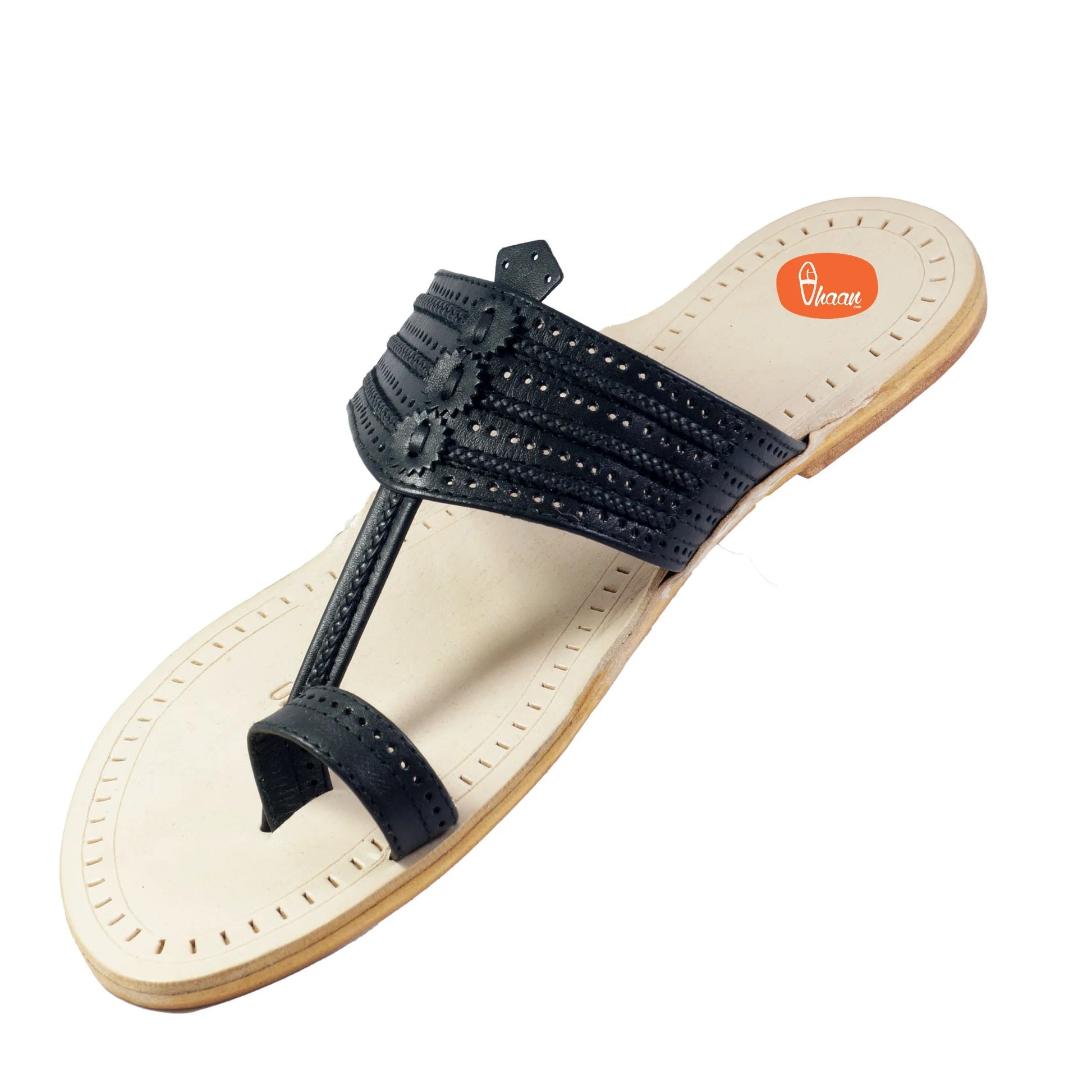 Black soft leather Kolhapuri Chappal