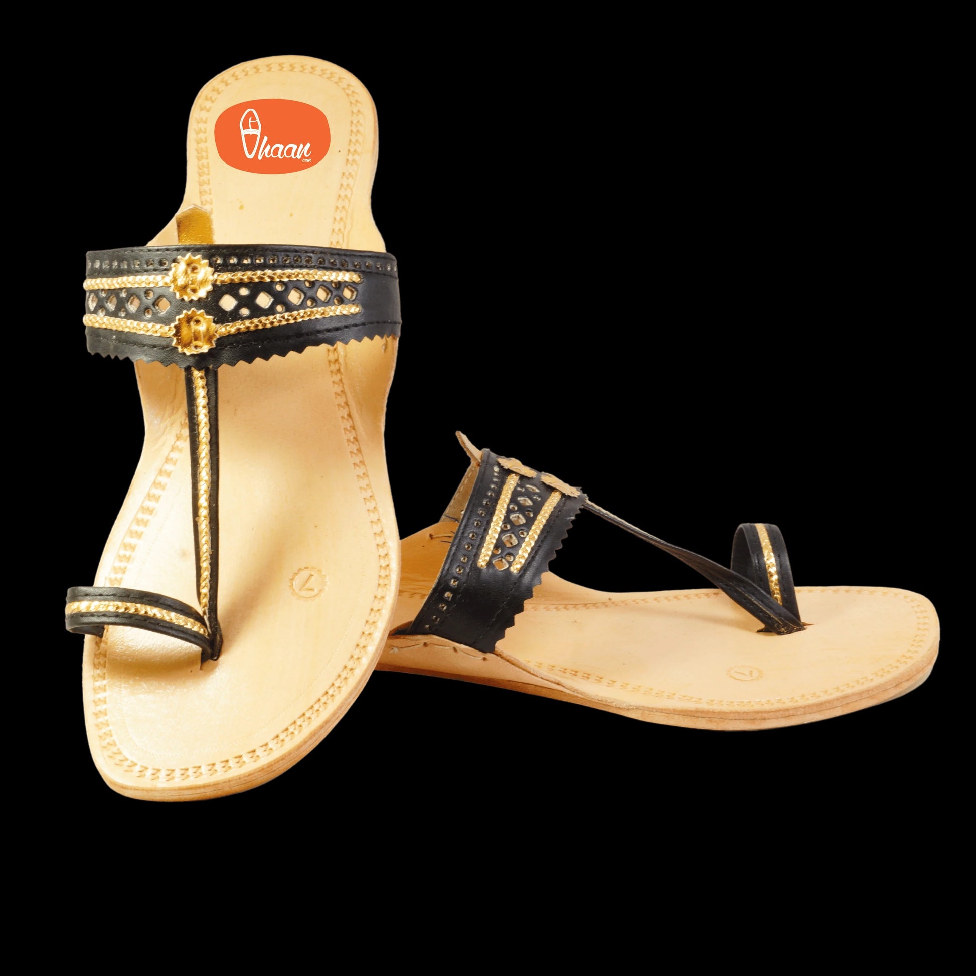 Black & Gold Color Soft Kolhapuri Chappal
