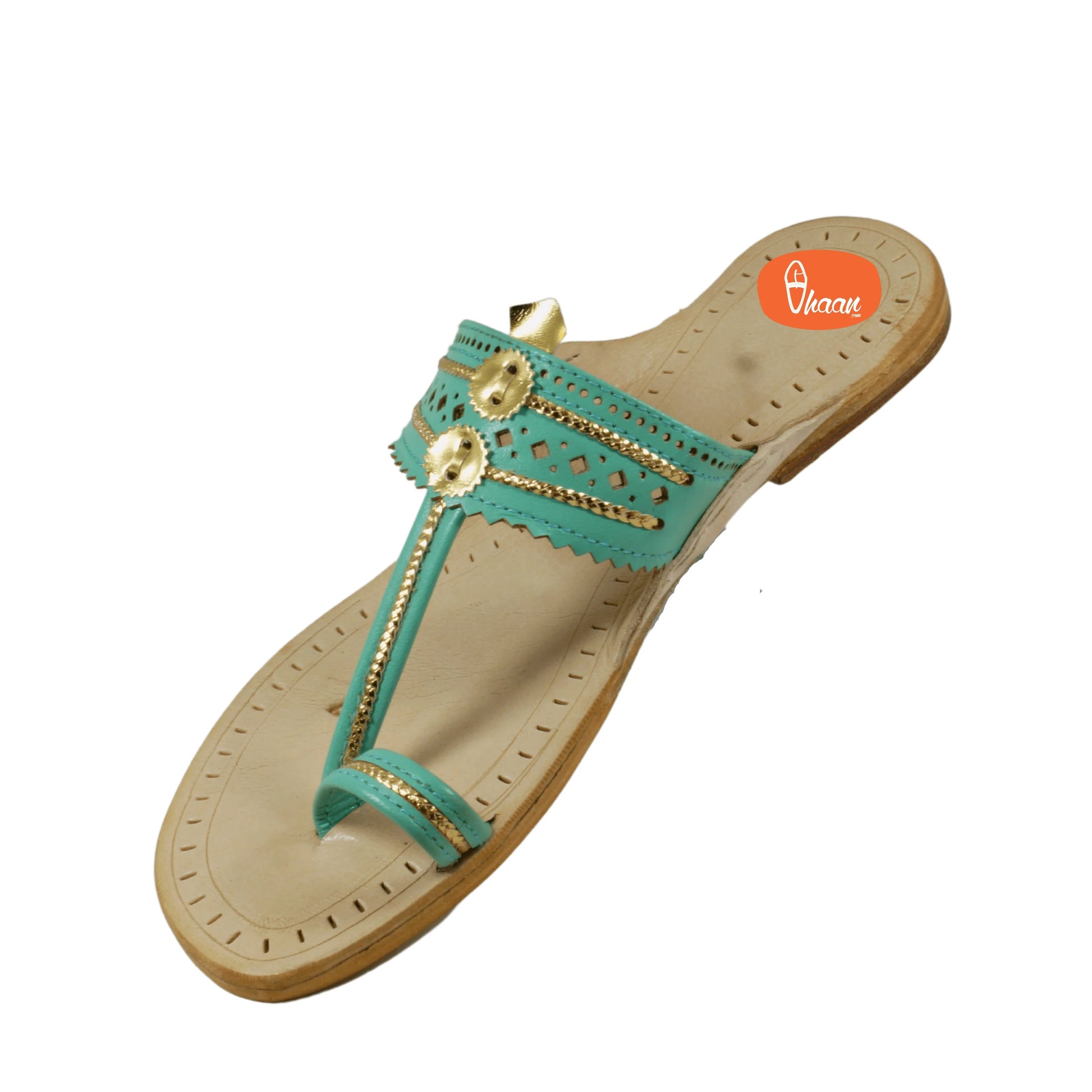 Sky Blue Pure Leather Ladies Kolhapuri