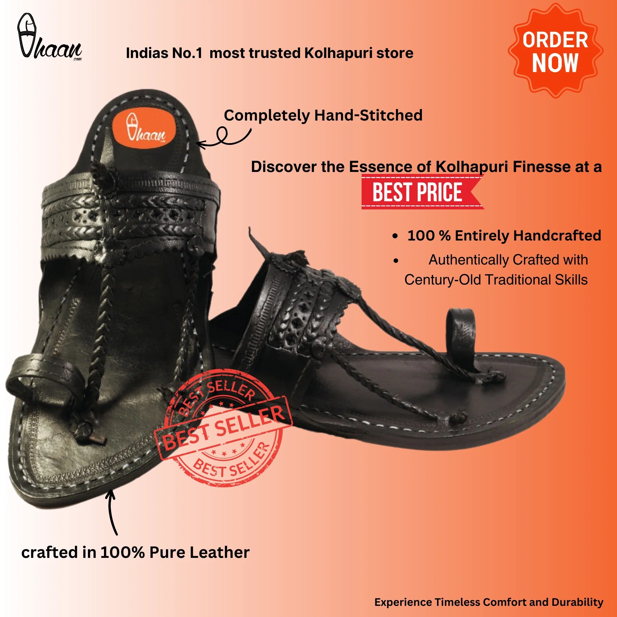 Black Pure Leather Kapashi kolhapuri