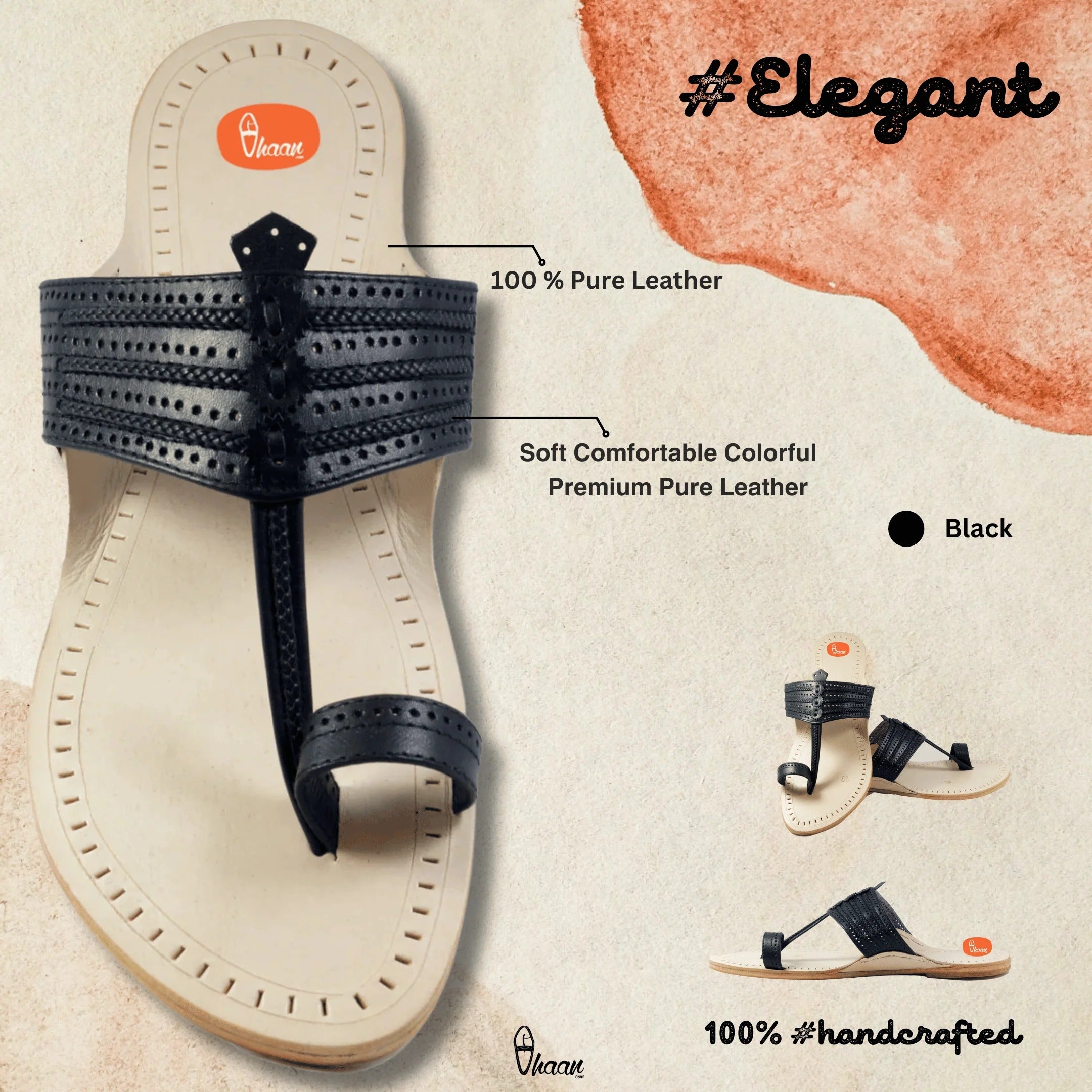 Black soft leather Kolhapuri Chappal