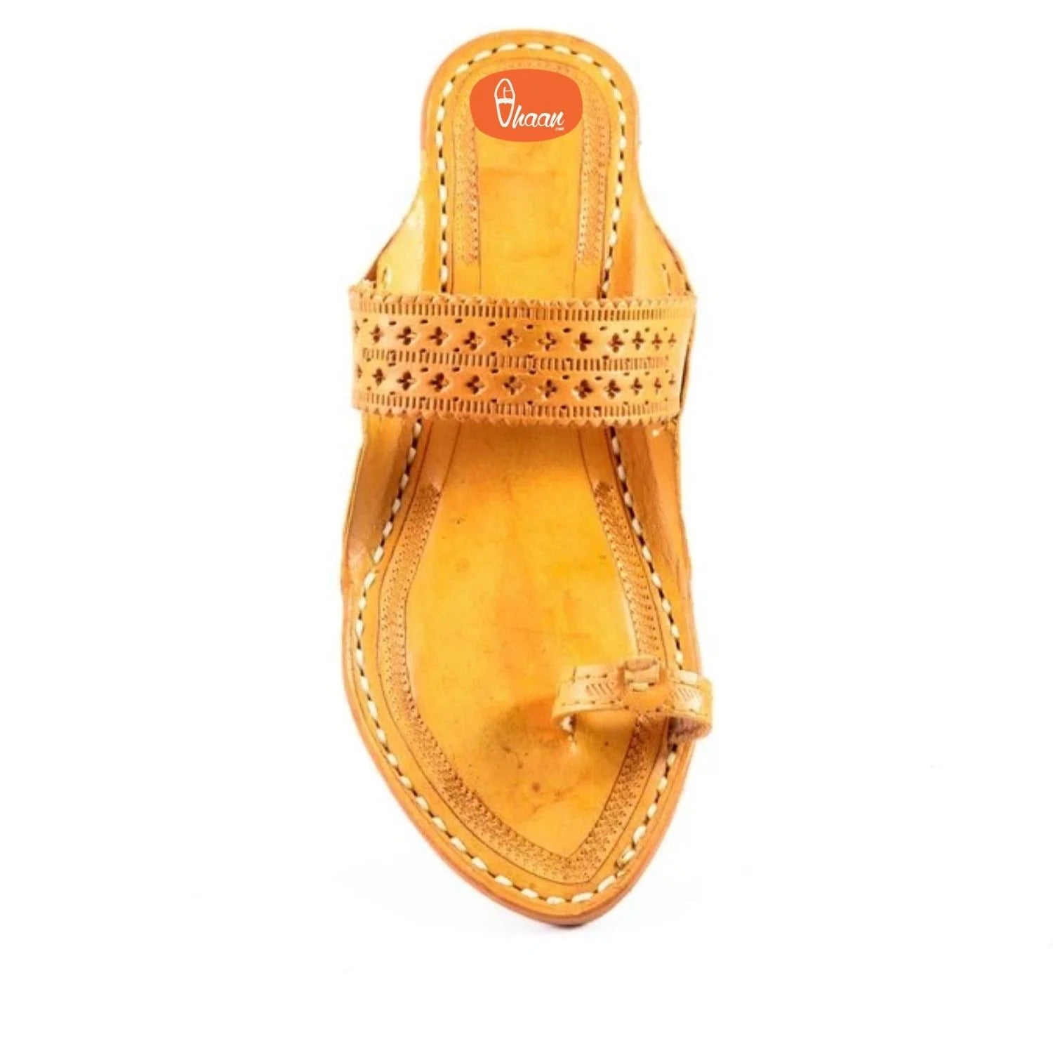Yellow Ladies Kolhapuri Without Wadi Handicraft Hand Punched Belt