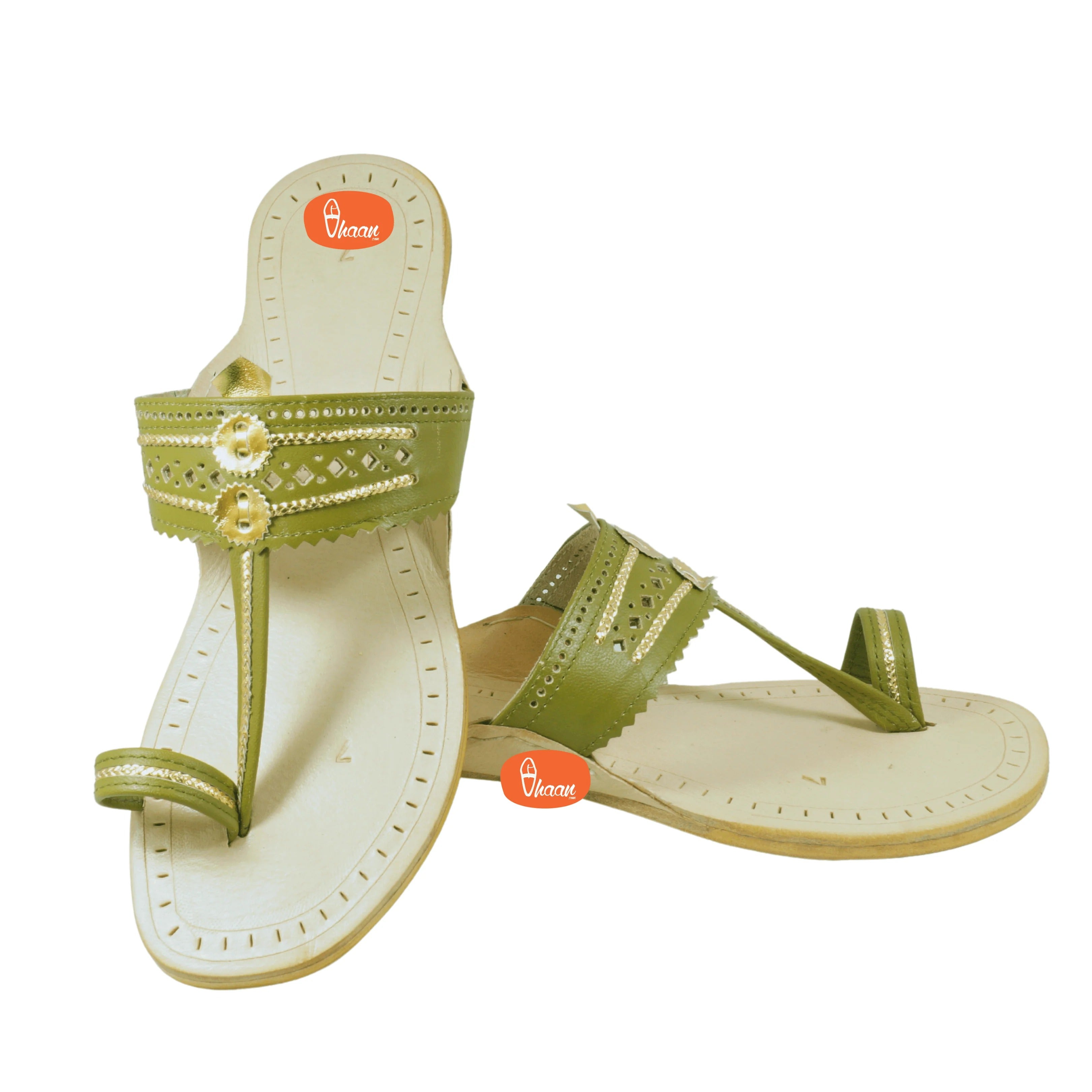 Olive Green Pure Leather Ladies Kolhapuri