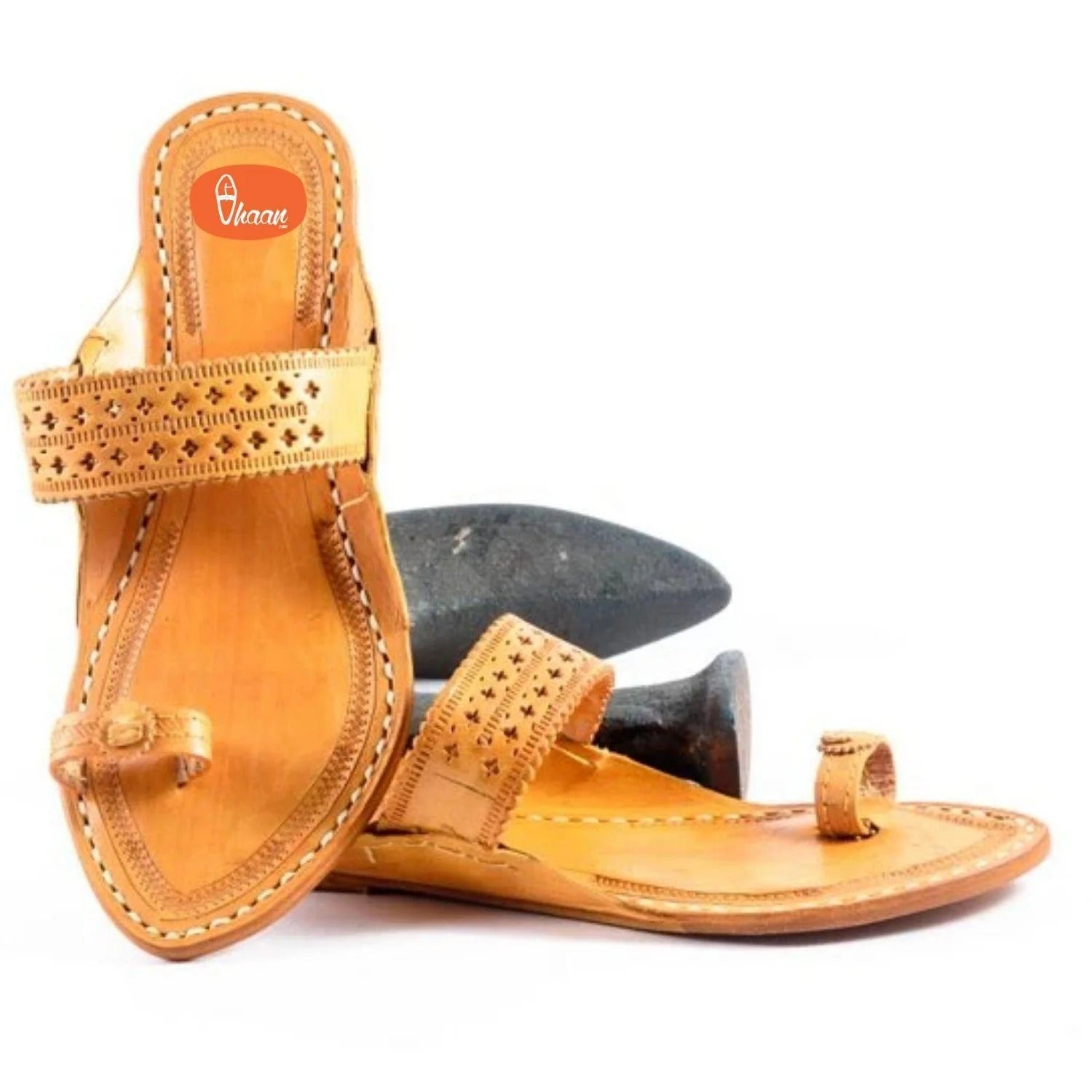 Yellow Ladies Kolhapuri Without Wadi Handicraft Hand Punched Belt