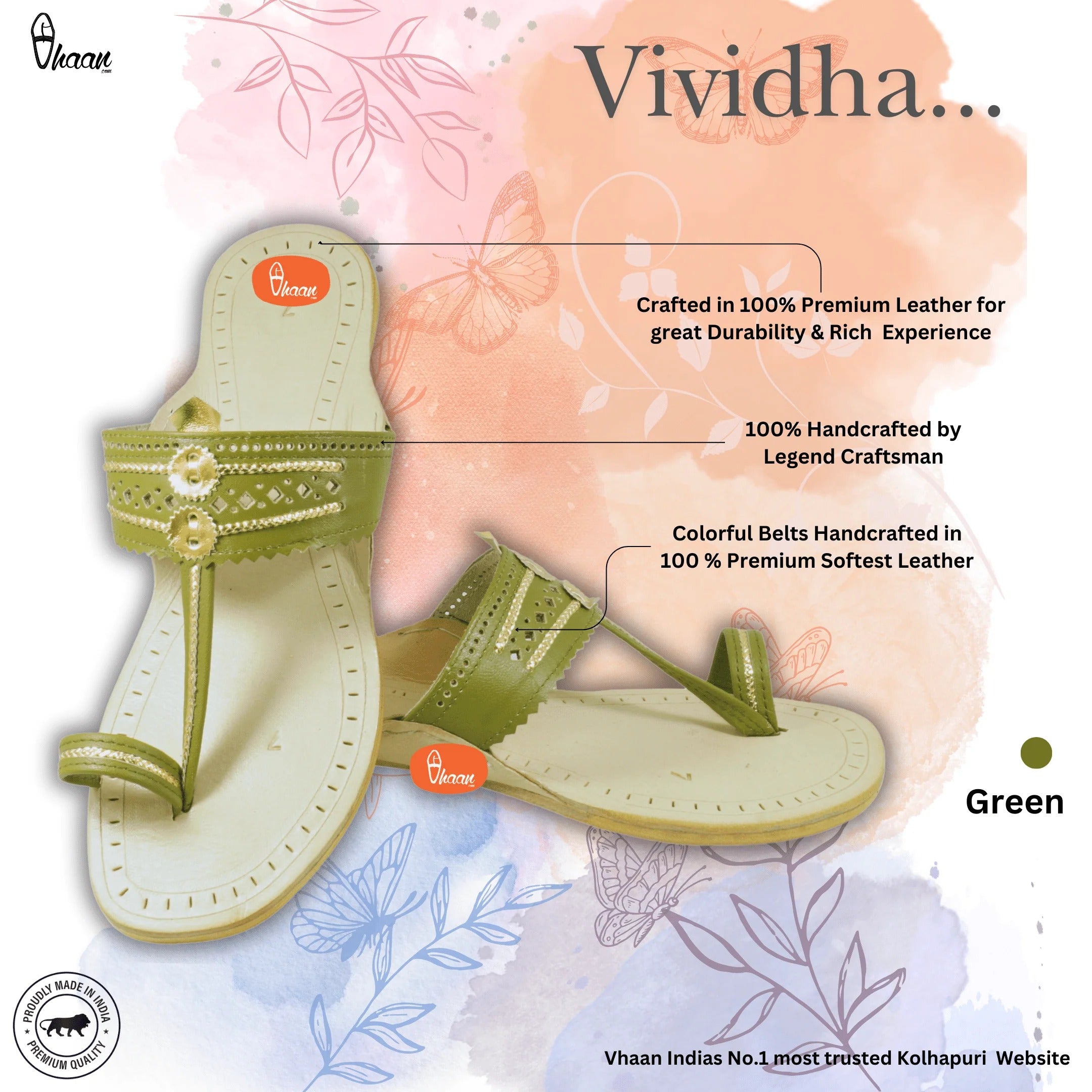 Olive Green Pure Leather Ladies Kolhapuri