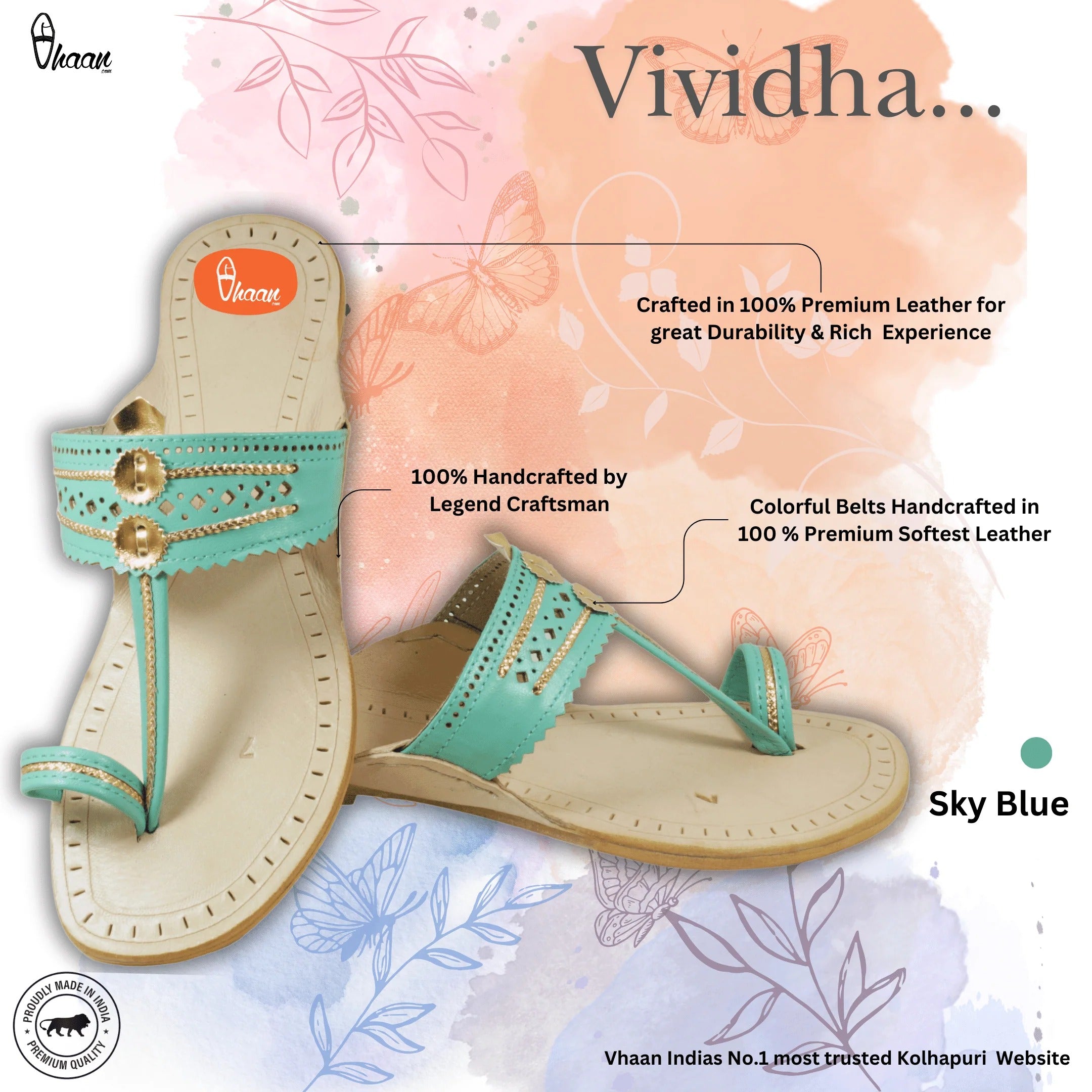 Sky Blue Pure Leather Ladies Kolhapuri