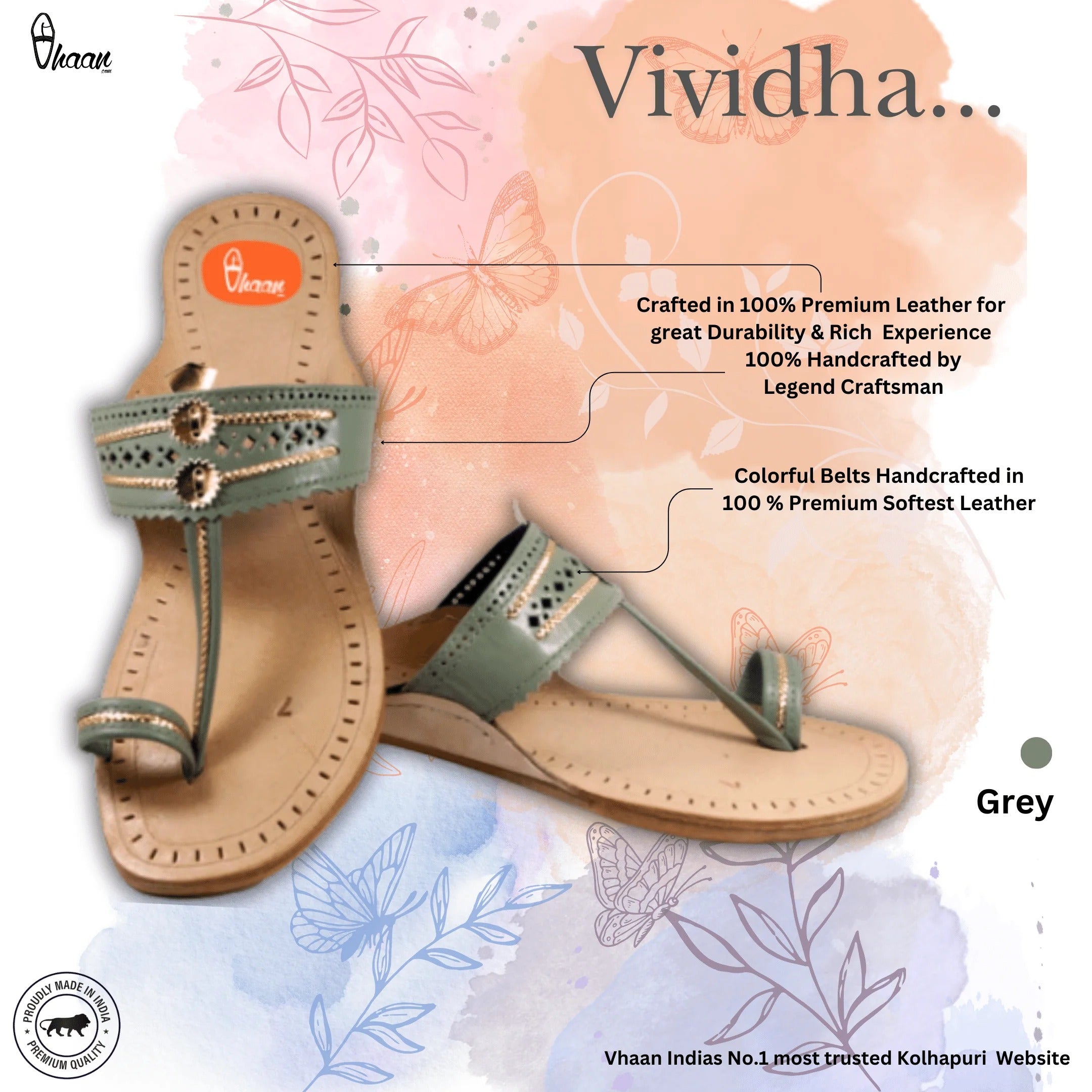Grey Ladies Kolhapuri Chappal