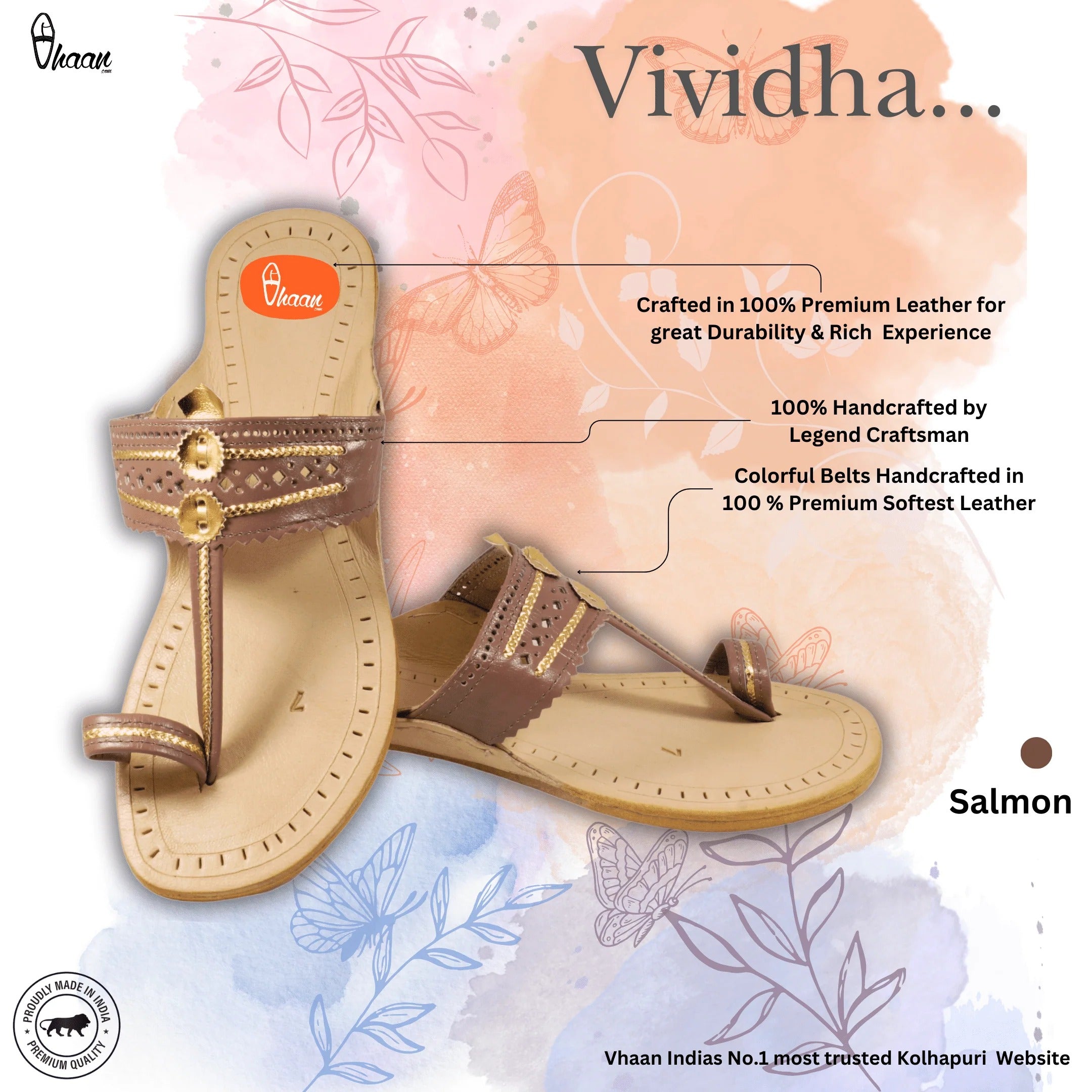 Deep Salmon Color Pure Leather Ladies Kolhapuri
