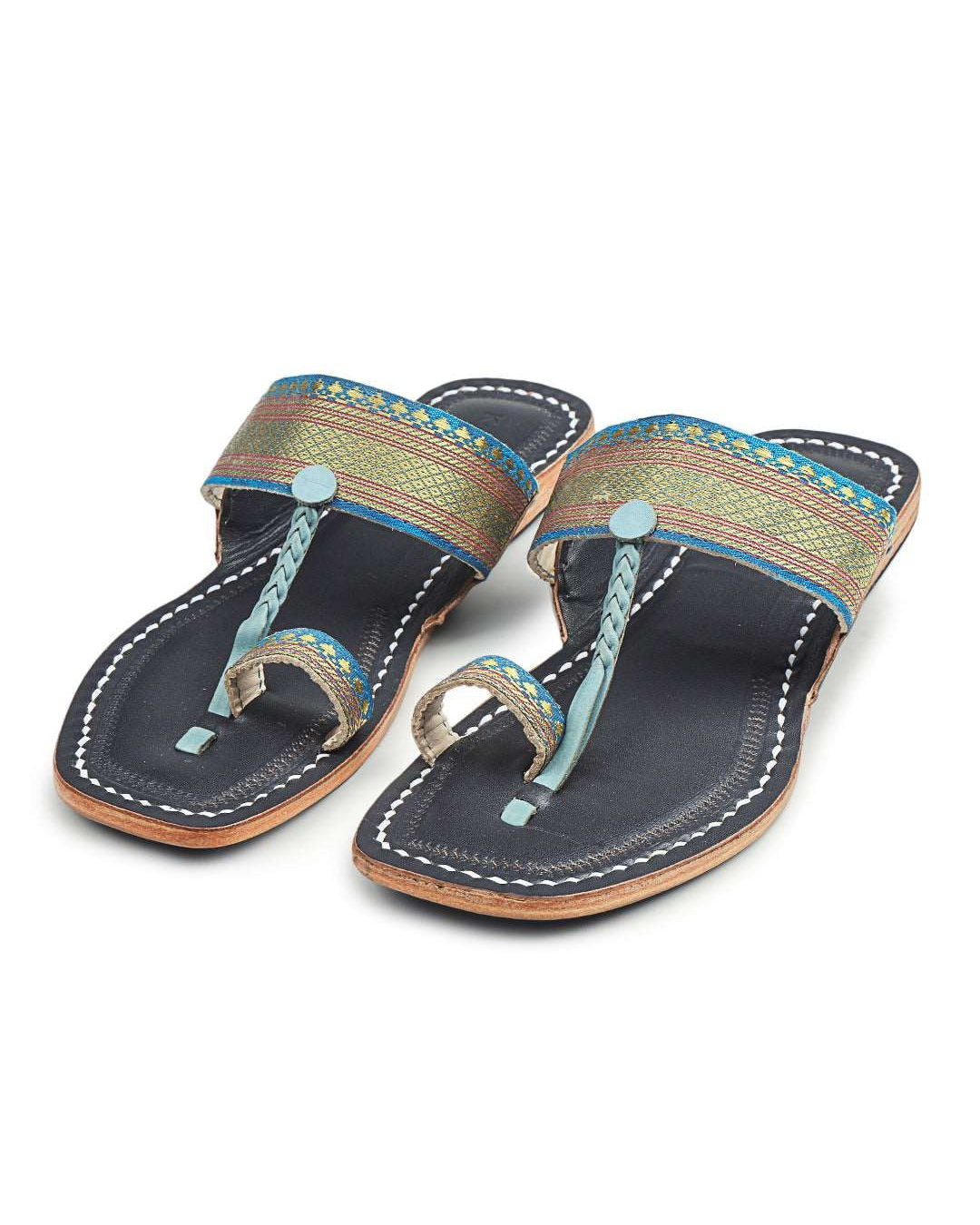 Blue on Blue - Kolhapuri Chappal for women