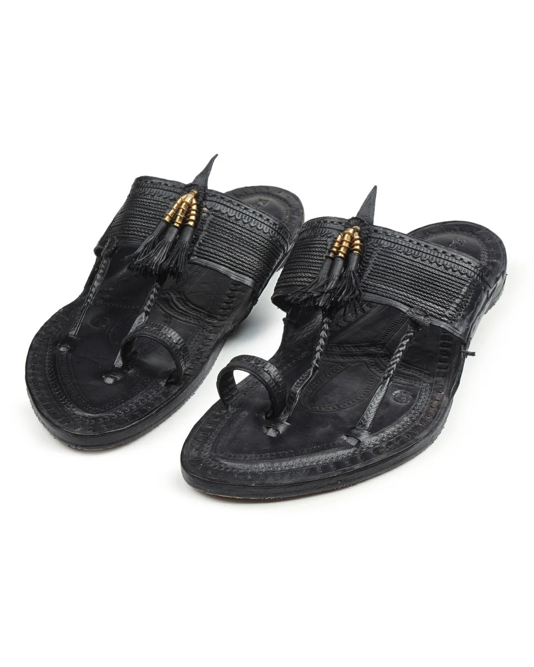 Classic Men in Black - Kolhapuri Chappal
