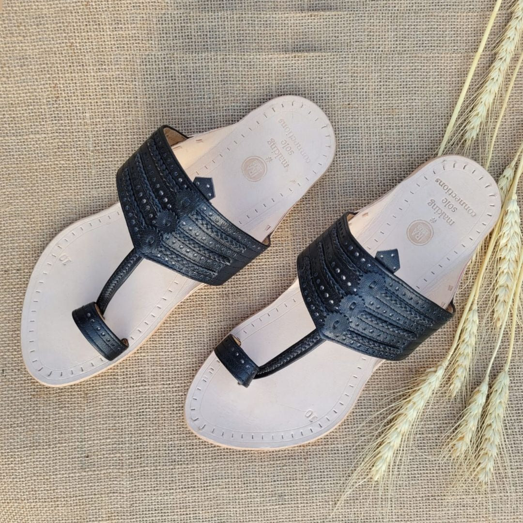 Classic Black Mens Kaancha Kolhapuri