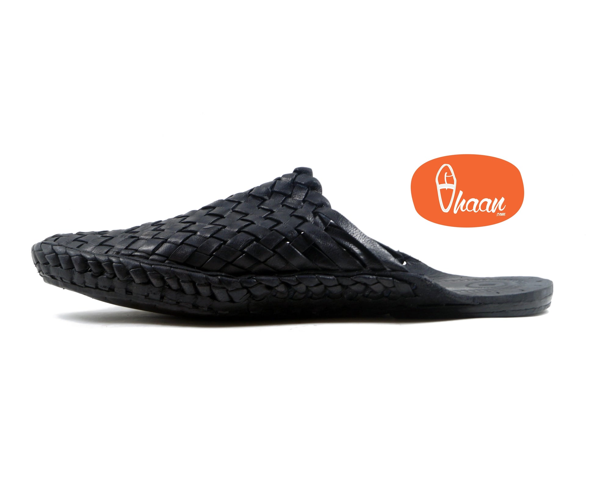 Black Color Handstitched Half Net Slip-on
