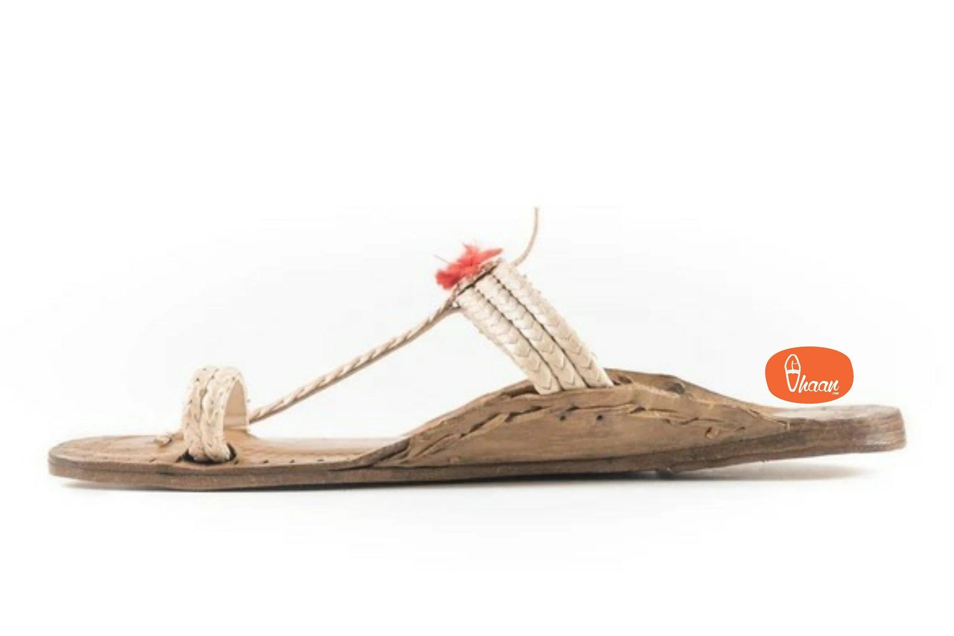 Three Braided Pure Leather Handicraft Ladies Kolhapuri Chappal