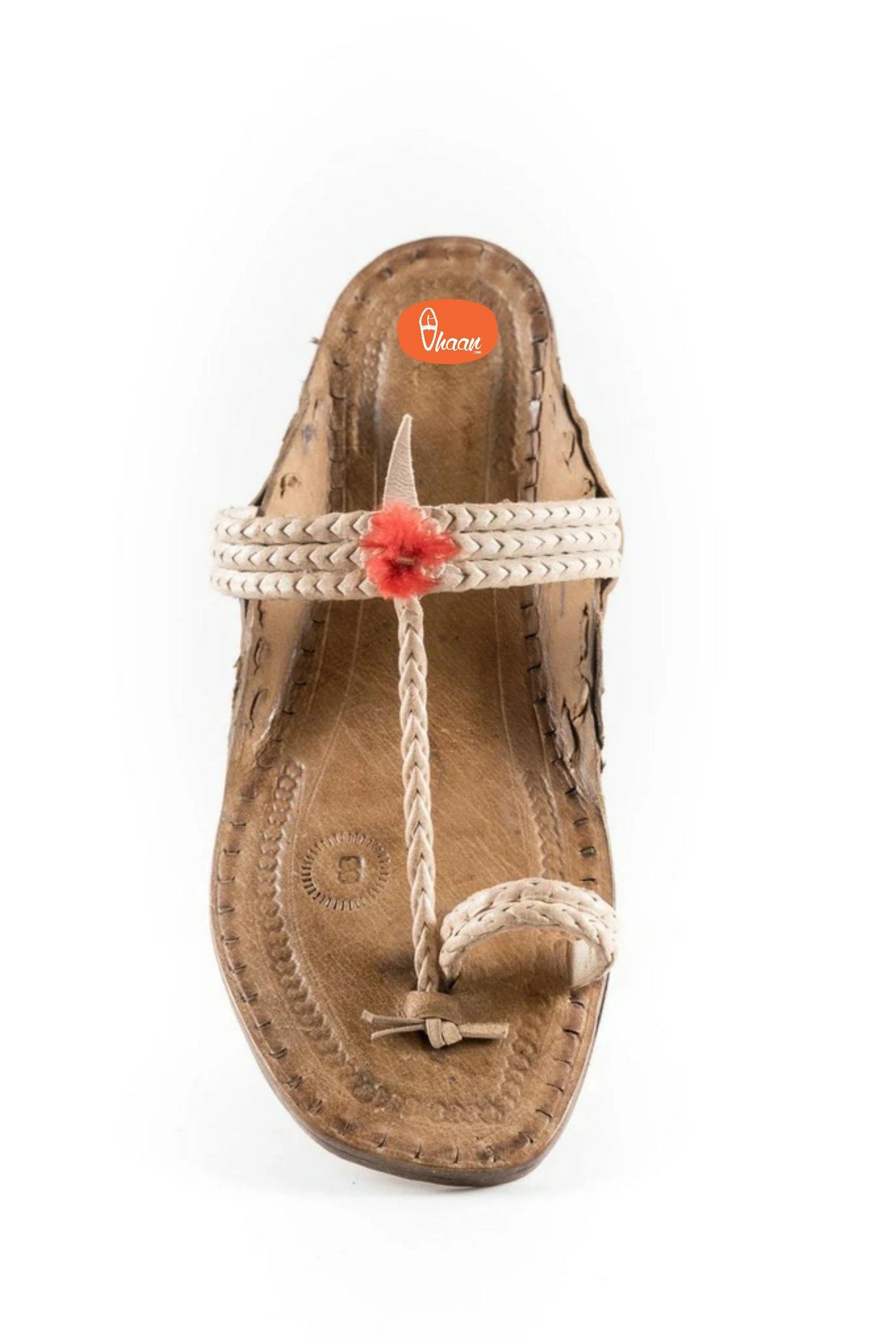 Three Braided Pure Leather Handicraft Ladies Kolhapuri Chappal