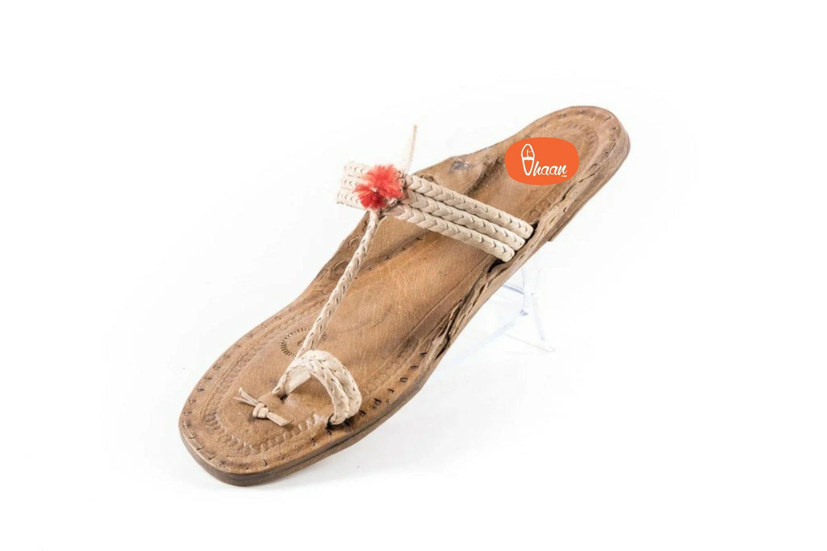 Three Braided Pure Leather Handicraft Ladies Kolhapuri Chappal