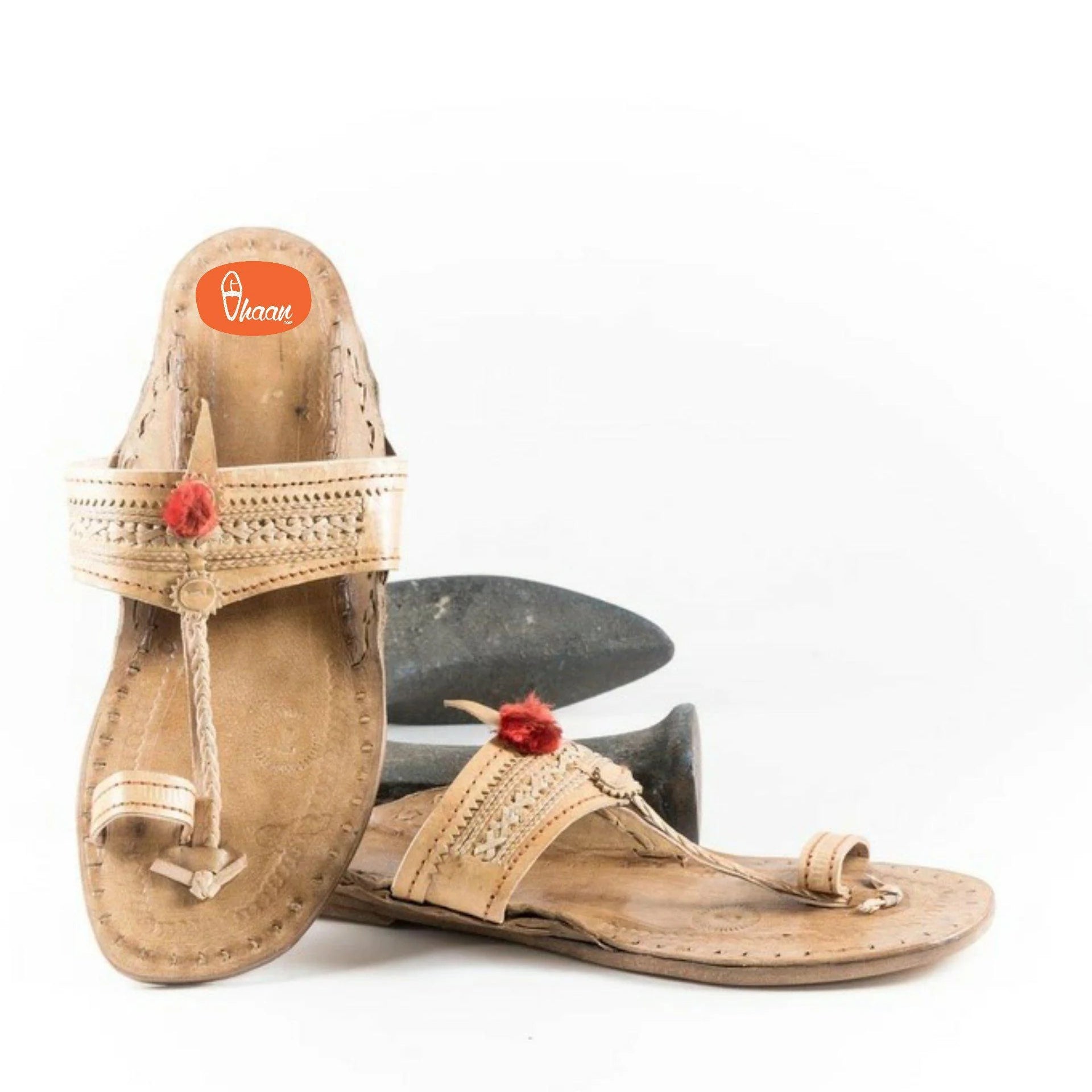 Specially Handcrafted Moja Shape Red Gonda 4 Veni Kolhapuri