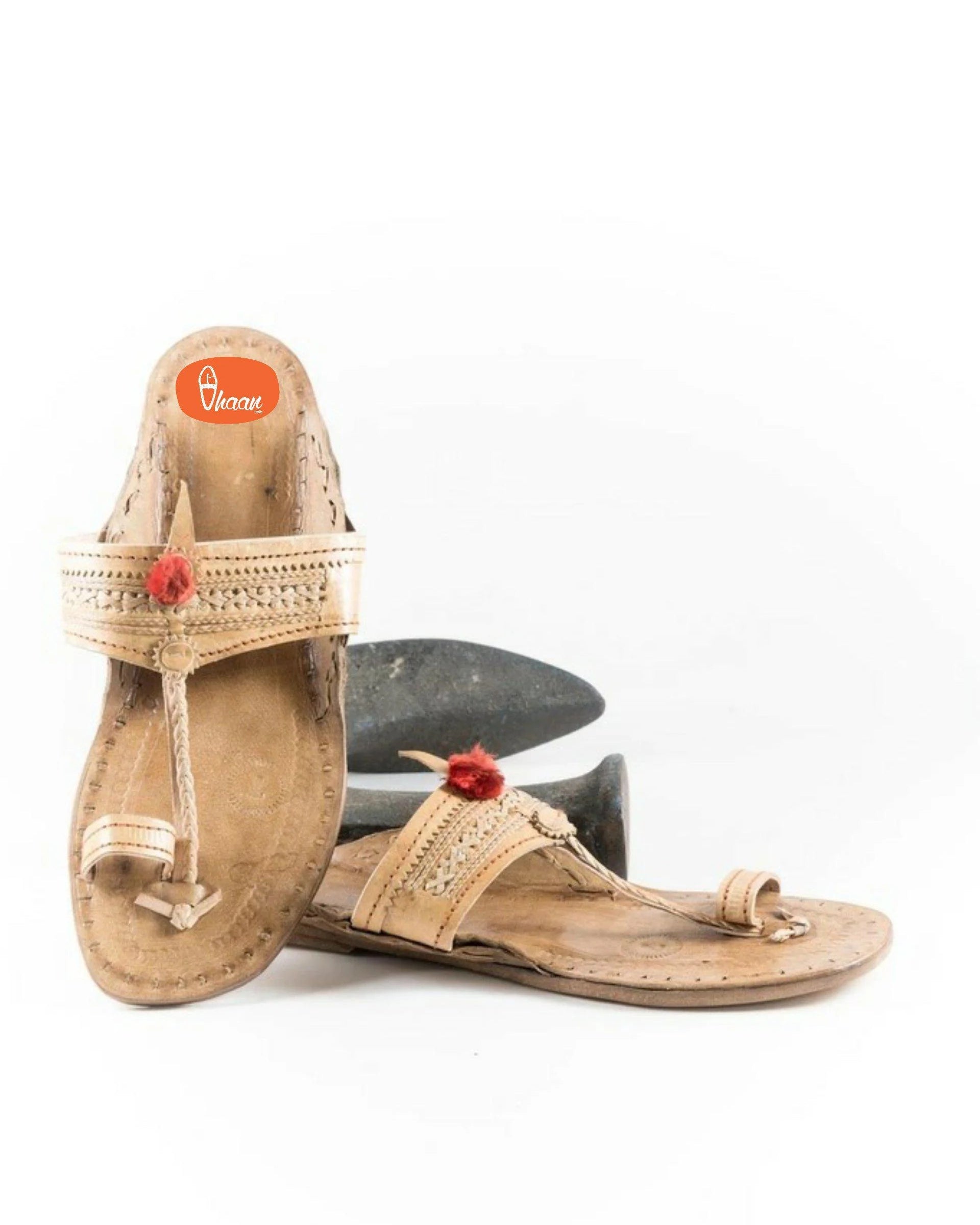 Specially Handcrafted Moja Shape Red Gonda 4 Veni Kolhapuri