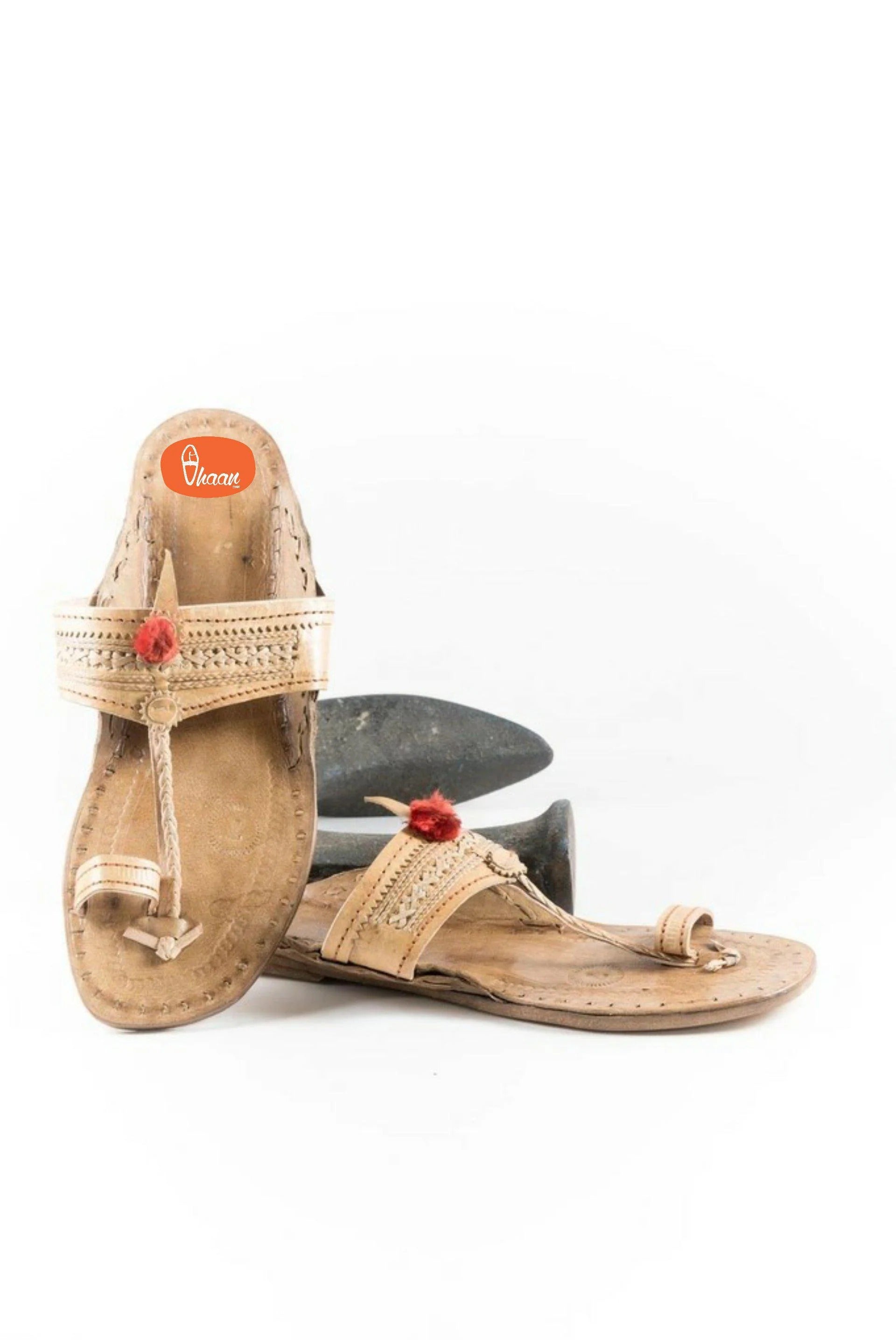 Specially Handcrafted Moja Shape Red Gonda 4 Veni Kolhapuri