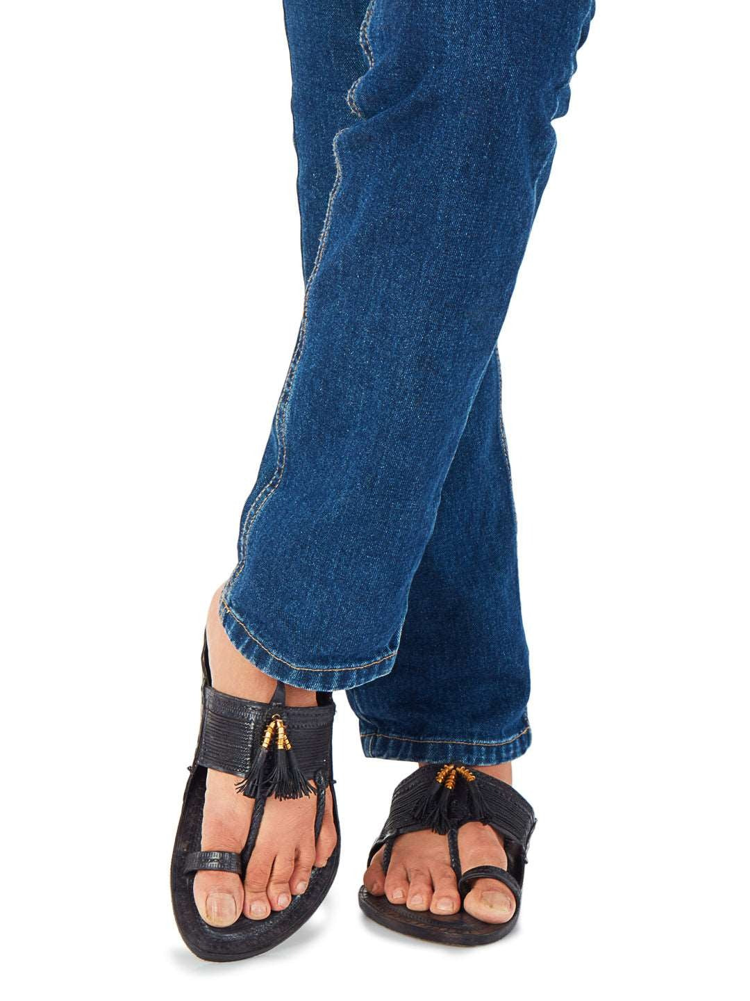 Classic Men in Black - Kolhapuri Chappal