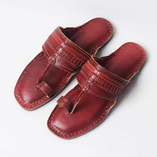 Men's Cherry Red T-Strap Sandals