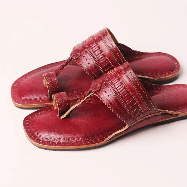 Men's Cherry Red T-Strap Sandals