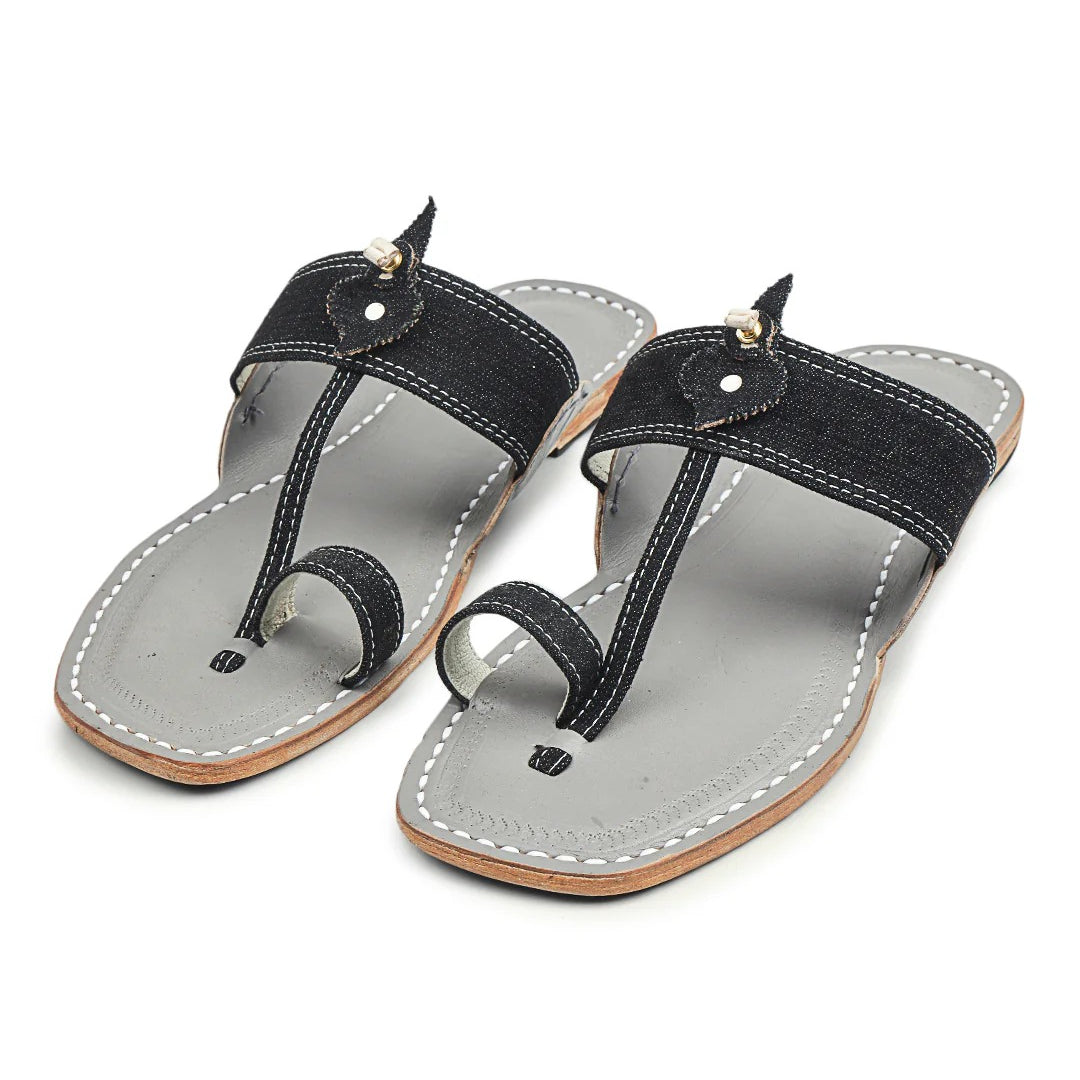 Black Denim Dapper - Kolhapuri Chappal Men