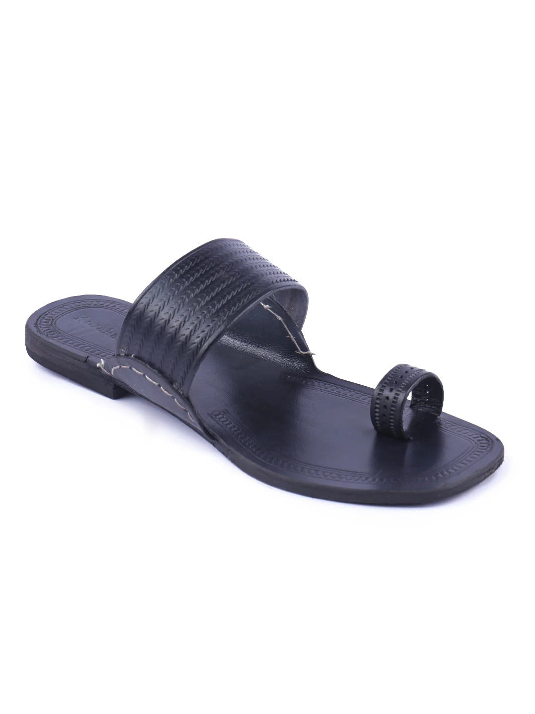 Solid Black Women's Kolhapuri Chappal