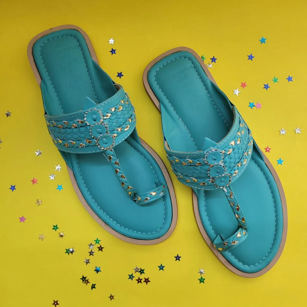 Azure Blue Handcrafted Kolhapuri