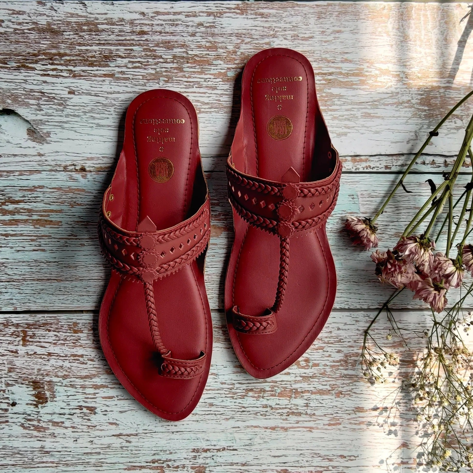 Maroon Faux Leather Kolhapuris