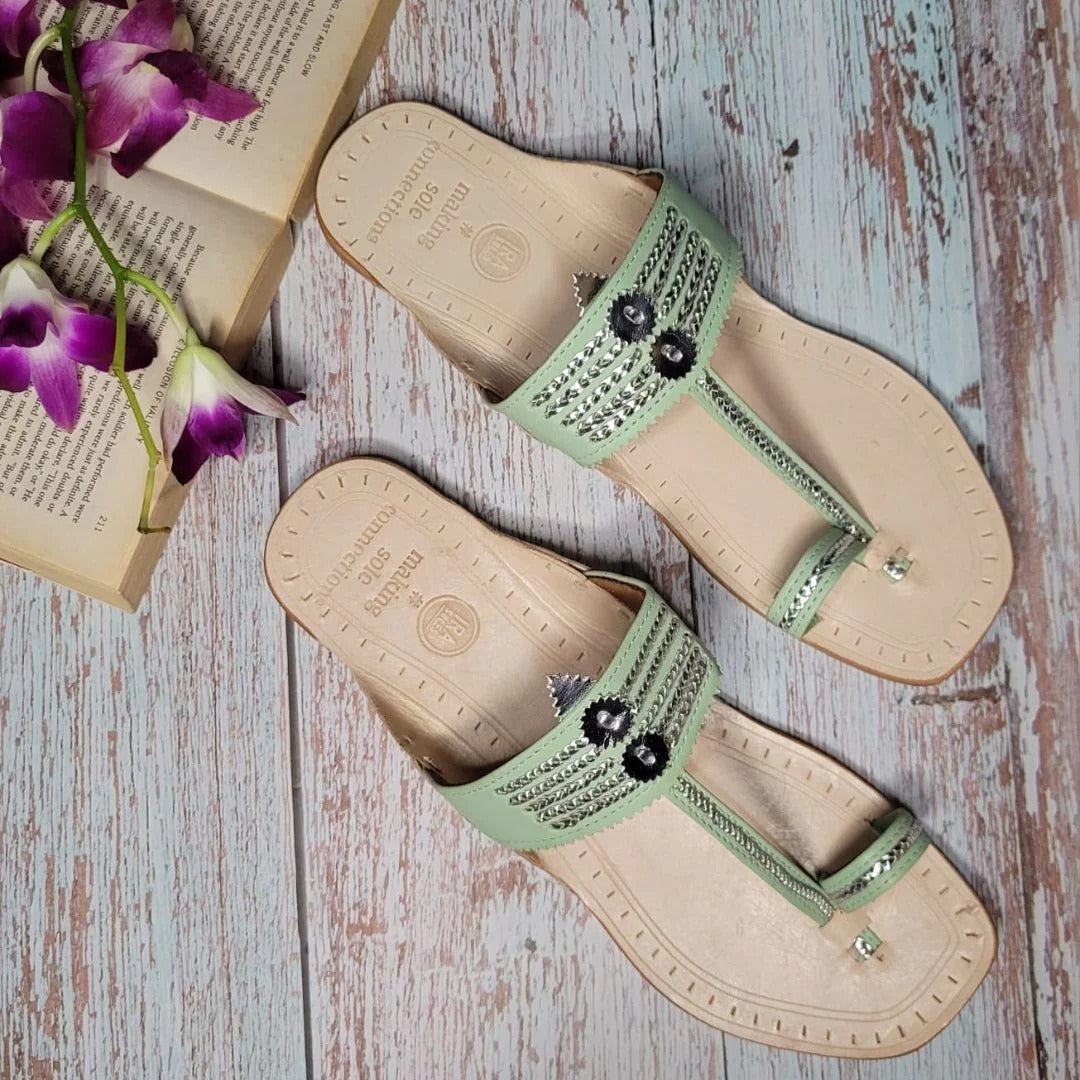 Classic Seafoam Green Kolhapuris