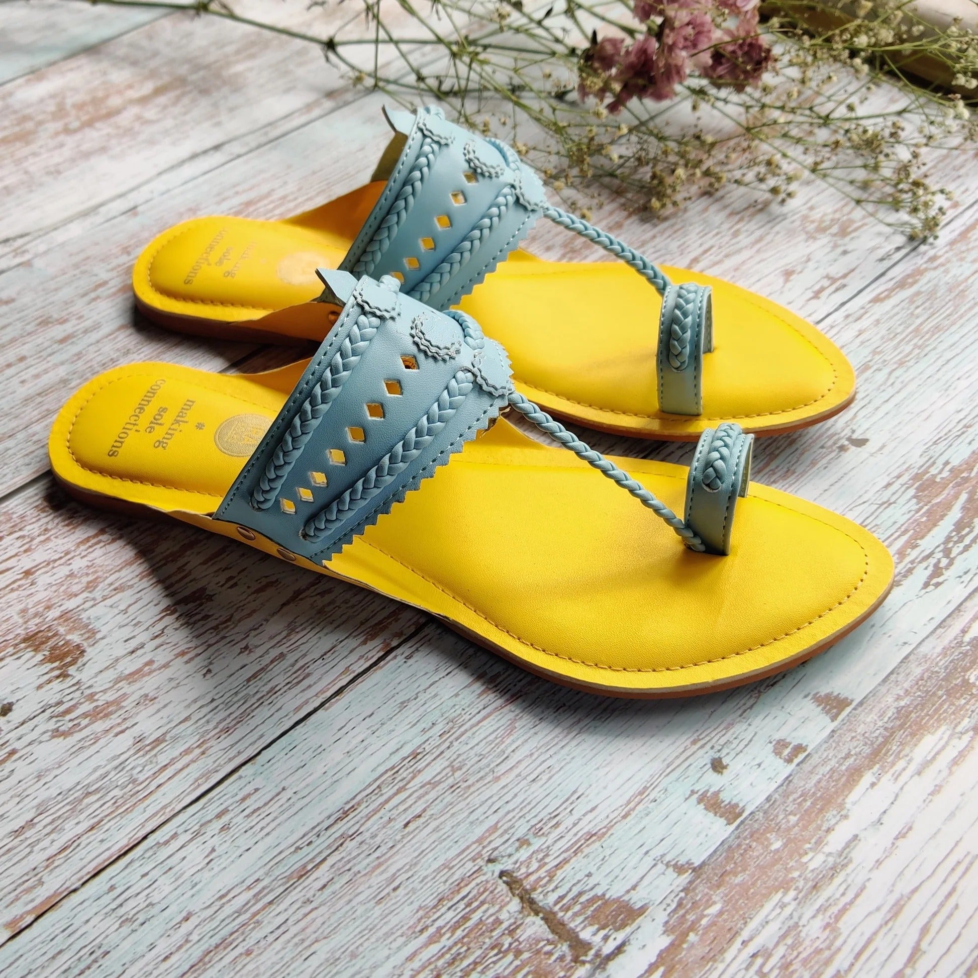 Daffodil sky Faux Leather Kolhapuri
